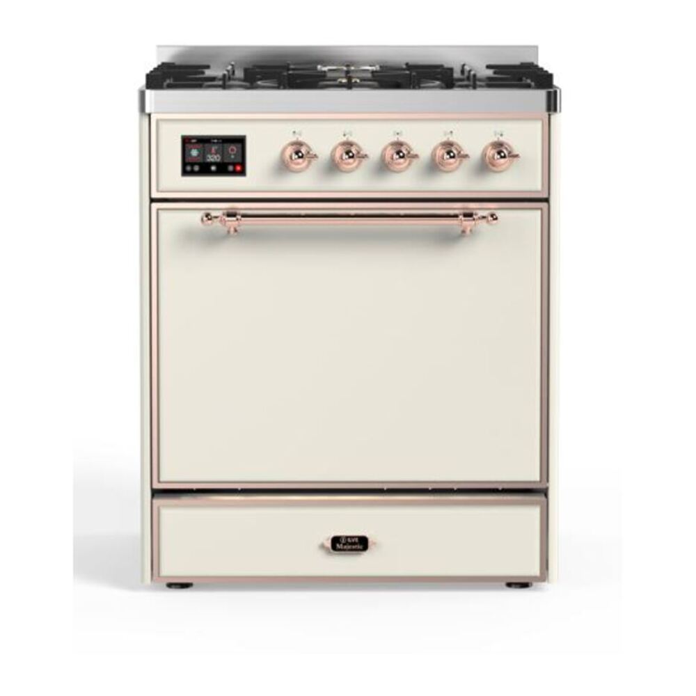 ILVE Majestic II 30" Antique White Dual Fuel Range with 5 Burners Solid Door Natural Gas