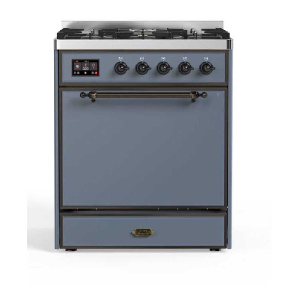 ILVE Majestic II 30" Blue Grey Dual Fuel Range with 5 Burners Solid Door Natural Gas
