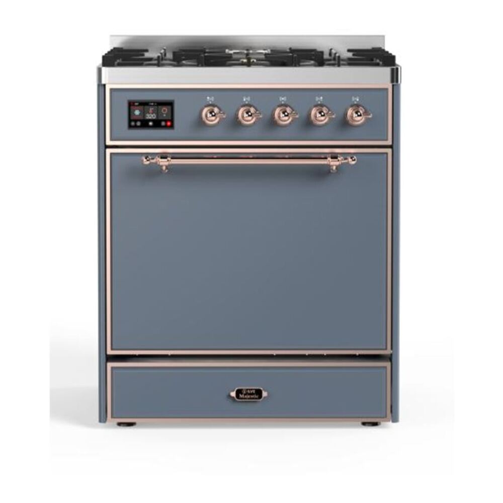 ILVE Majestic II 30" Blue Grey Dual Fuel Range with 5 Burners Solid Door Natural Gas
