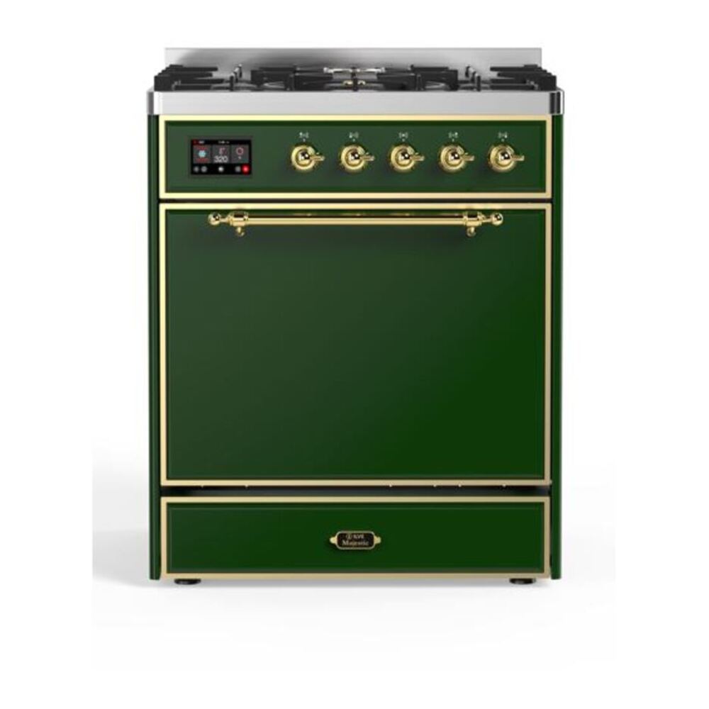 ILVE Majestic II 30" Emerald Green Dual Fuel Range with 5 Burners Solid Door Natural Gas