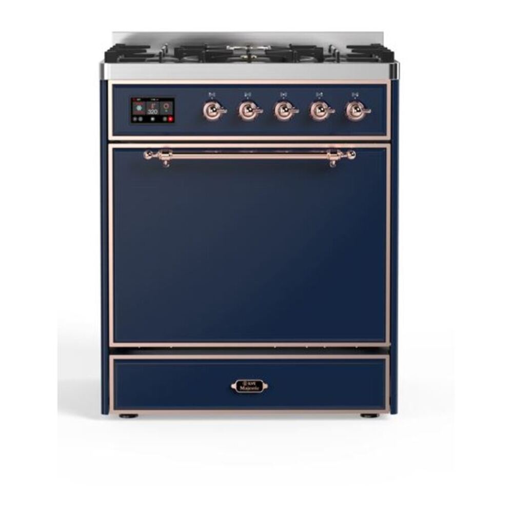 ILVE Majestic II 30" Midnight Blue Dual Fuel Range with 5 Burners Solid Door Natural Gas