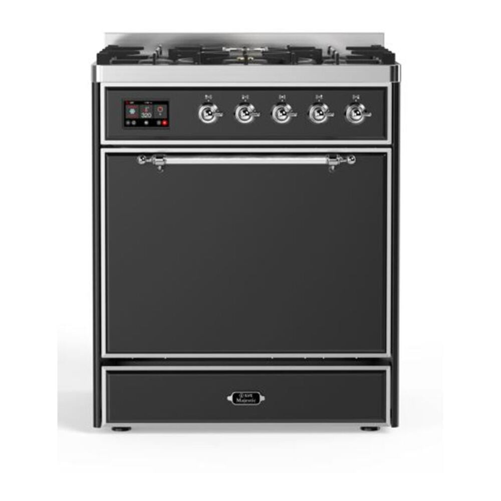 ILVE Majestic II 30" Graphite Matte Dual Fuel Range with 5 Burners Solid Door Natural Gas