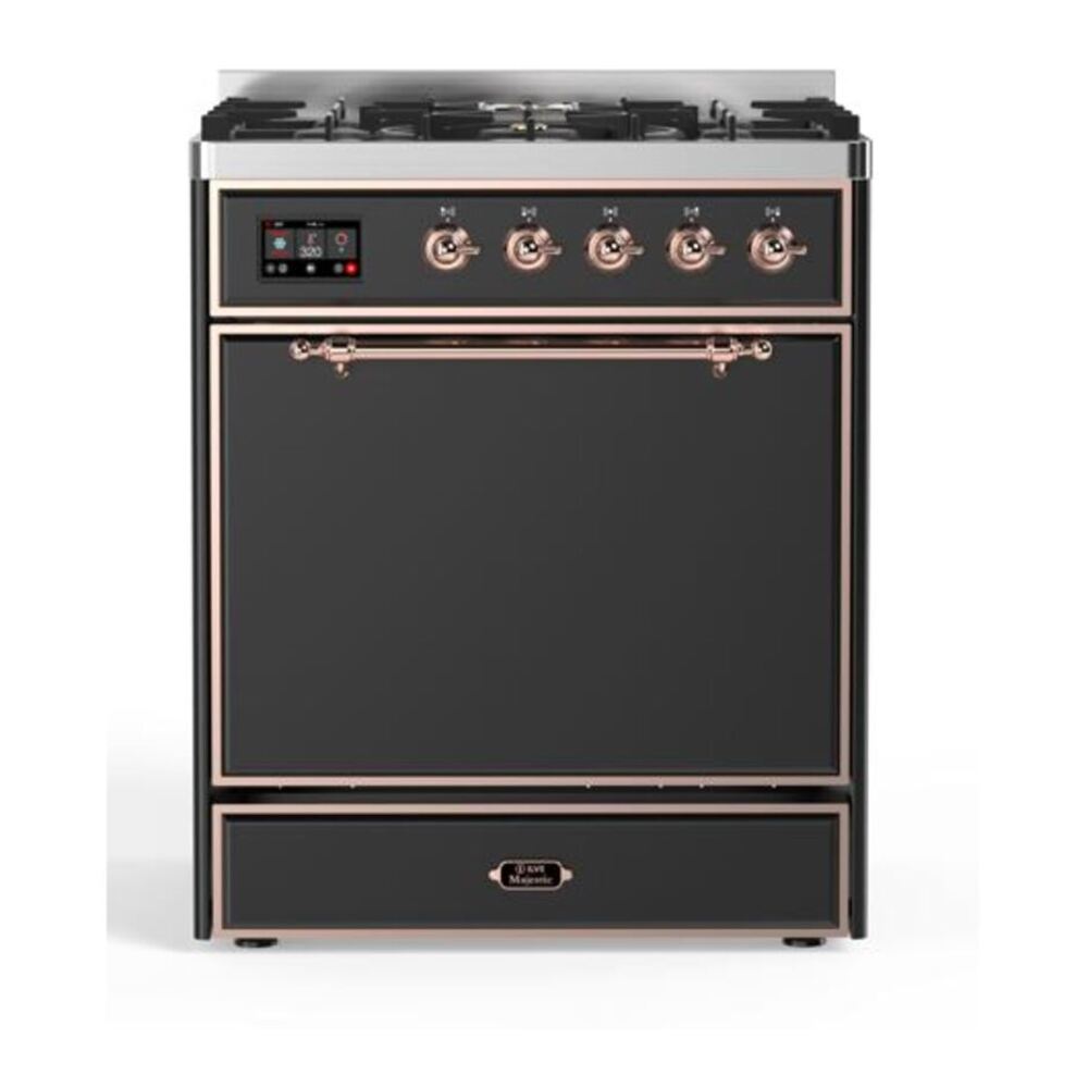 ILVE Majestic II 30" Graphite Matte Dual Fuel Range with 5 Burners Solid Door Natural Gas
