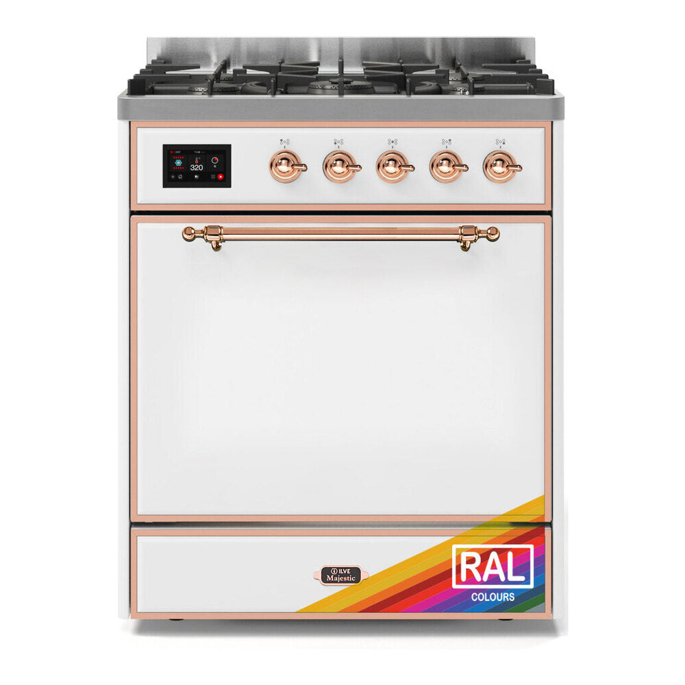ILVE Majestic II 30" RAL Dual Fuel Range with 5 Burners Solid Door Natural Gas