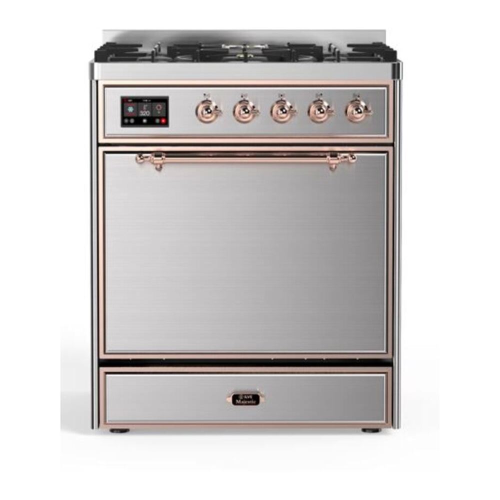 ILVE Majestic II 30" Stainless Steel Dual Fuel Range with 5 Burners Solid Door Liquid Propane