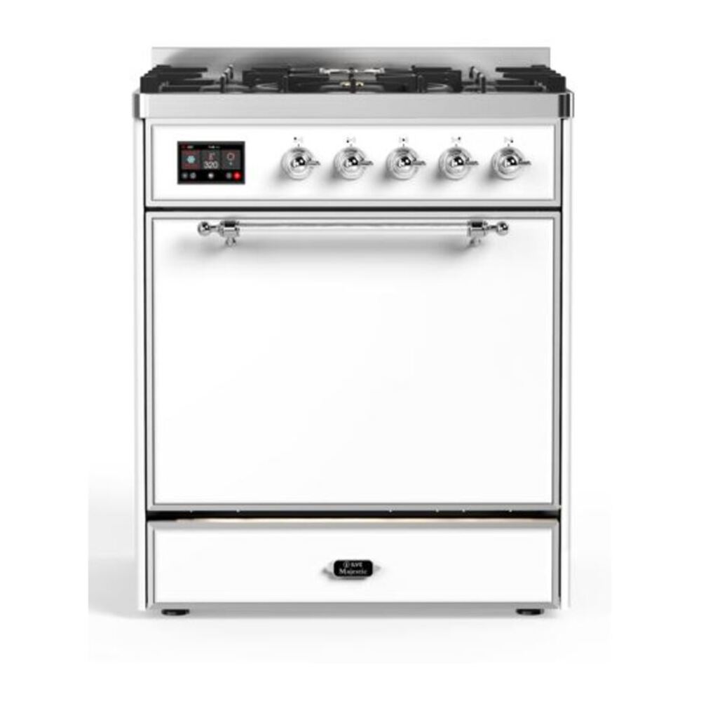 ILVE Majestic II 30" White Dual Fuel Range with 5 Burners Solid Door Natural Gas