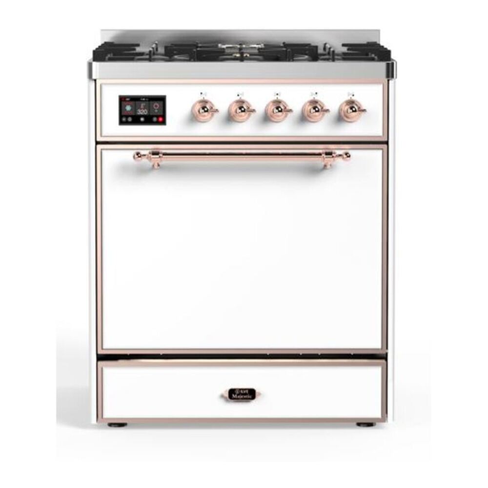 ILVE Majestic II 30" White Dual Fuel Range with 5 Burners Solid Door Natural Gas