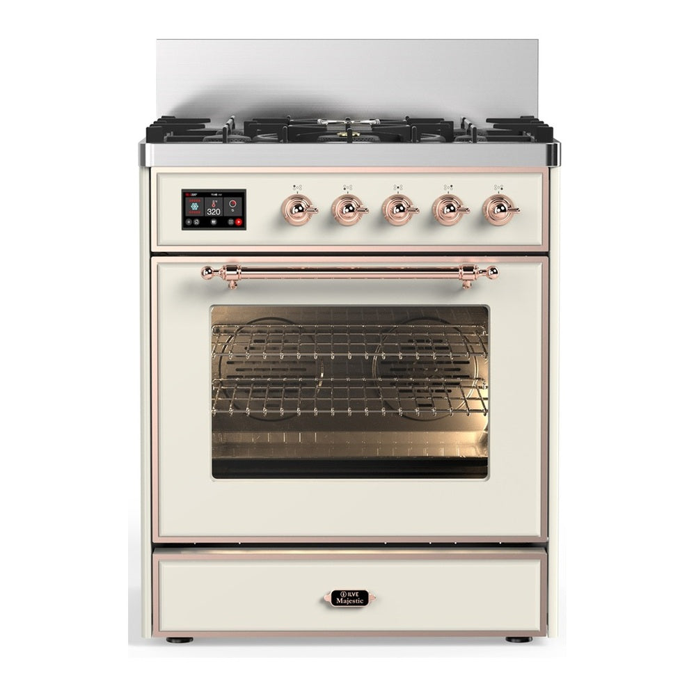ILVE Majestic III 30" Antique White Dual Fuel Range with 5 Burners Triple Glass Door Natural Gas