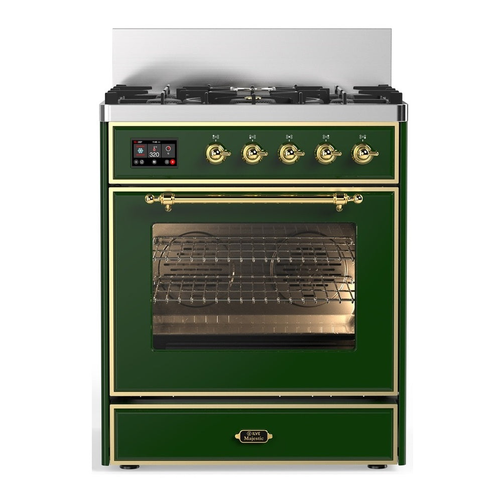 ILVE Majestic III 30" Emerald Green Dual Fuel Range with 5 Burners Triple Glass Door Liquid Propane