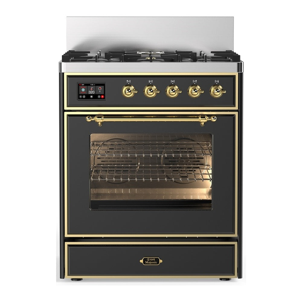 ILVE Majestic III 30" Graphite Matte Dual Fuel Range with 5 Burners Triple Glass Door Natural Gas