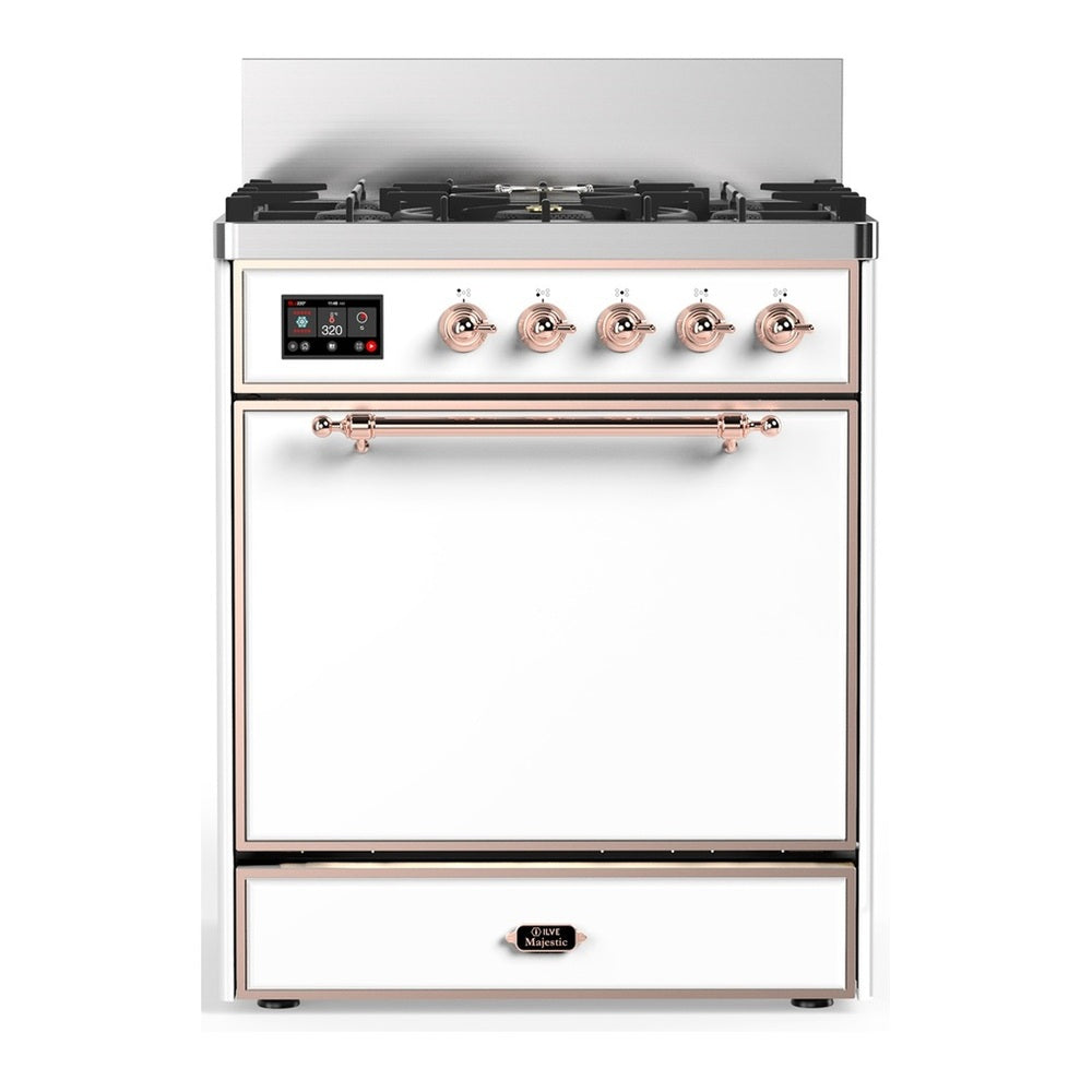 ILVE Majestic III 30" White Dual Fuel Range with 5 Burners Solid Door Natural Gas