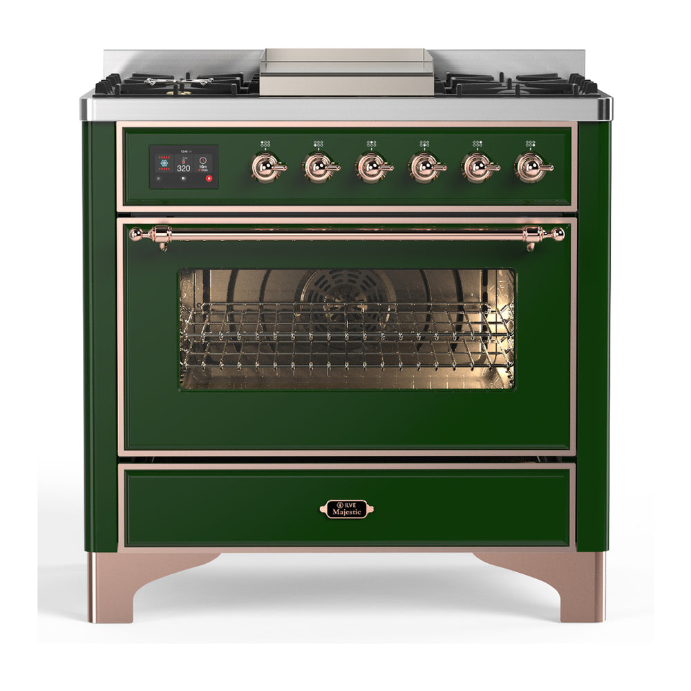 ILVE Majestic III 36" Emerald Green Dual Fuel Range with 6 Burners and Griddle Triple Glass Door Natural Gas
