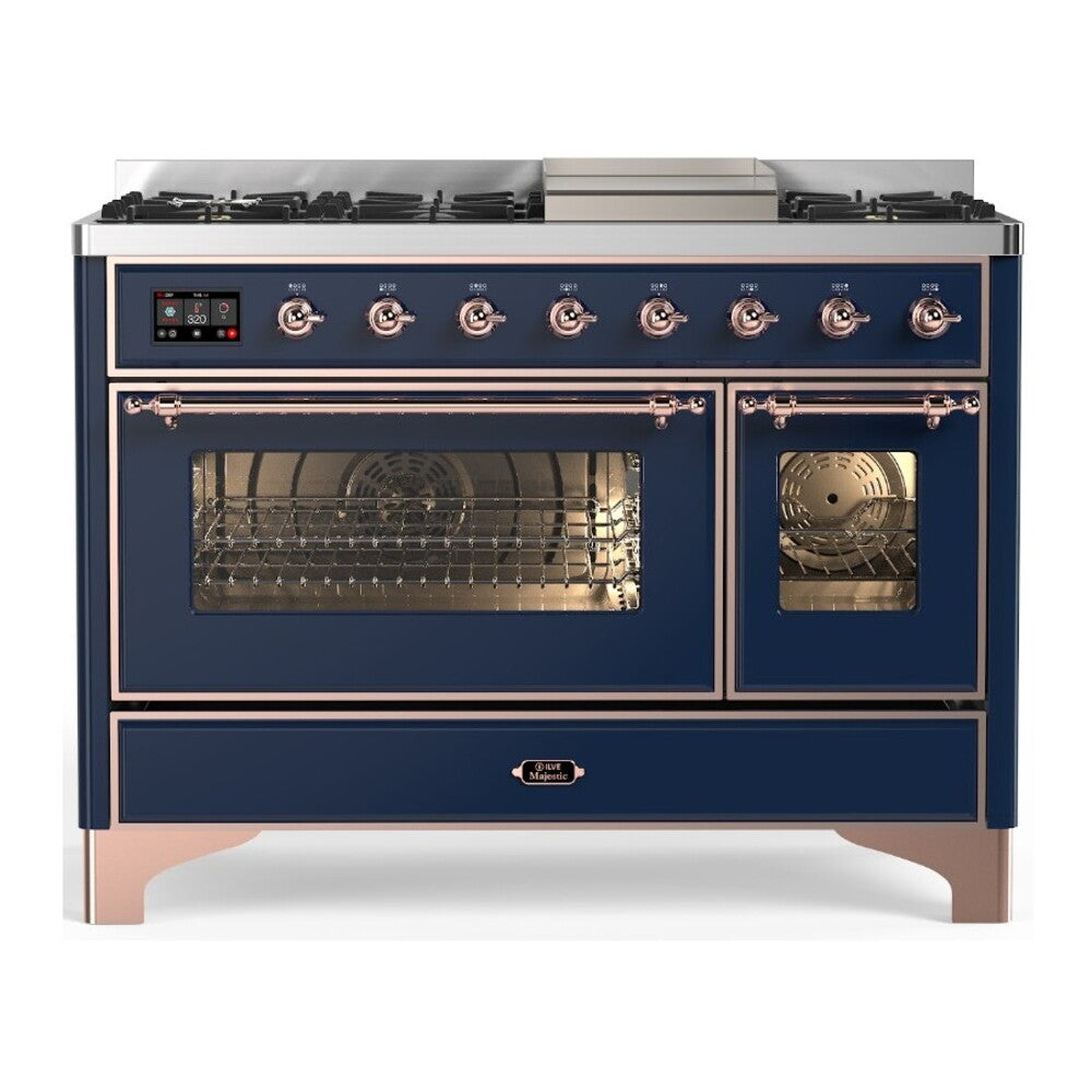 ILVE Majestic III 48" Midnight Blue Dual Fuel Range with 8 Burners and Griddle Triple Glass Door Natural Gas