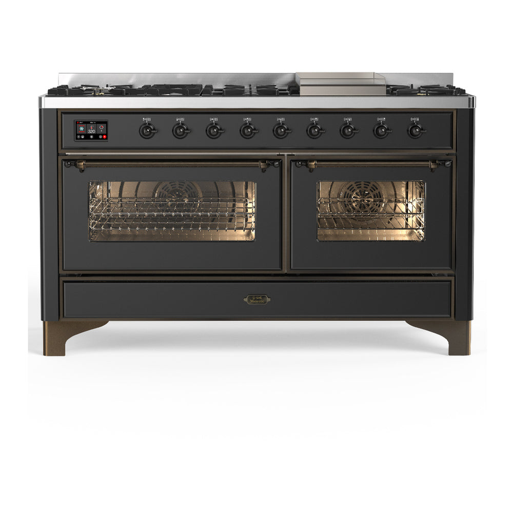 ILVE Majestic III 60" Graphite Matte Dual Fuel Range with 9 Burners and Griddle Triple Glass Door Natural Gas