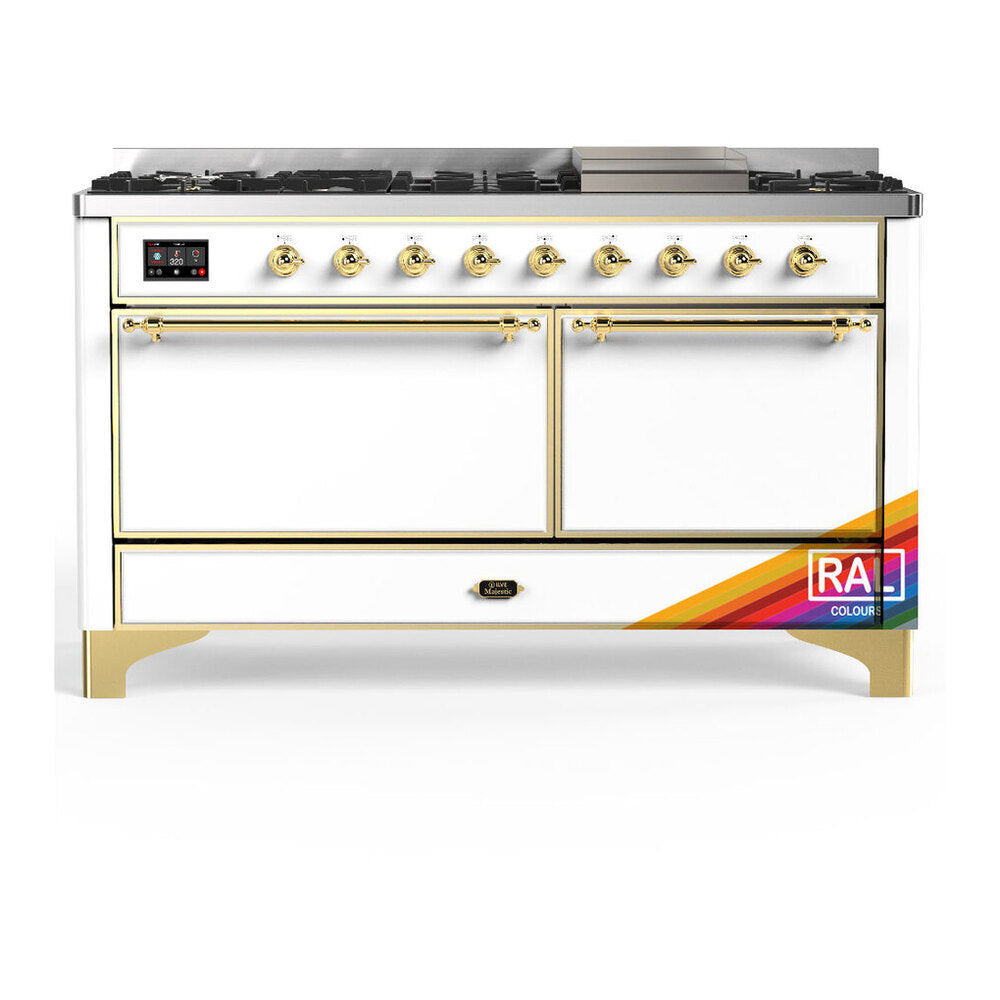 ILVE Majestic III 60" RAL Dual Fuel Range with 9 Burners and Griddle Solid Door Liquid Propane