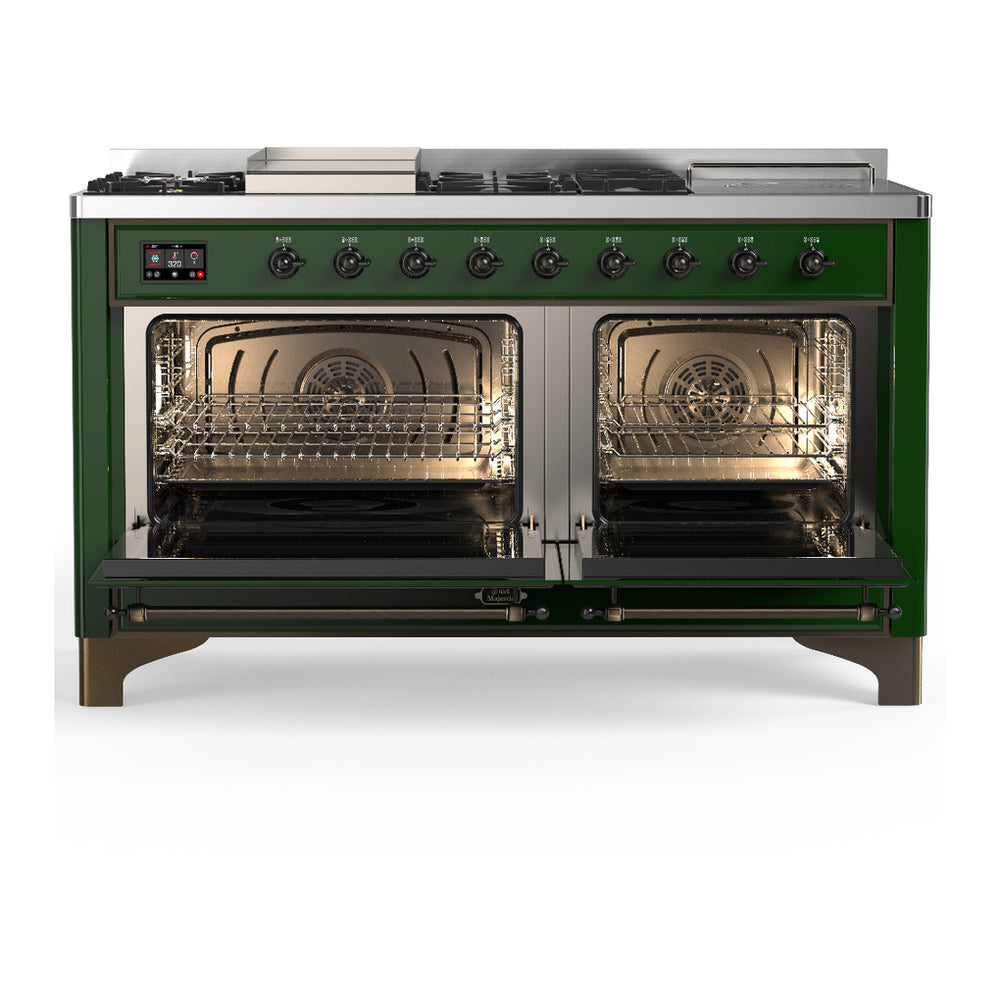 ILVE Majestic III 60" Emerald Green Dual Fuel Range with 7 Burners, Griddle and French Top Solid Door Natural Gas