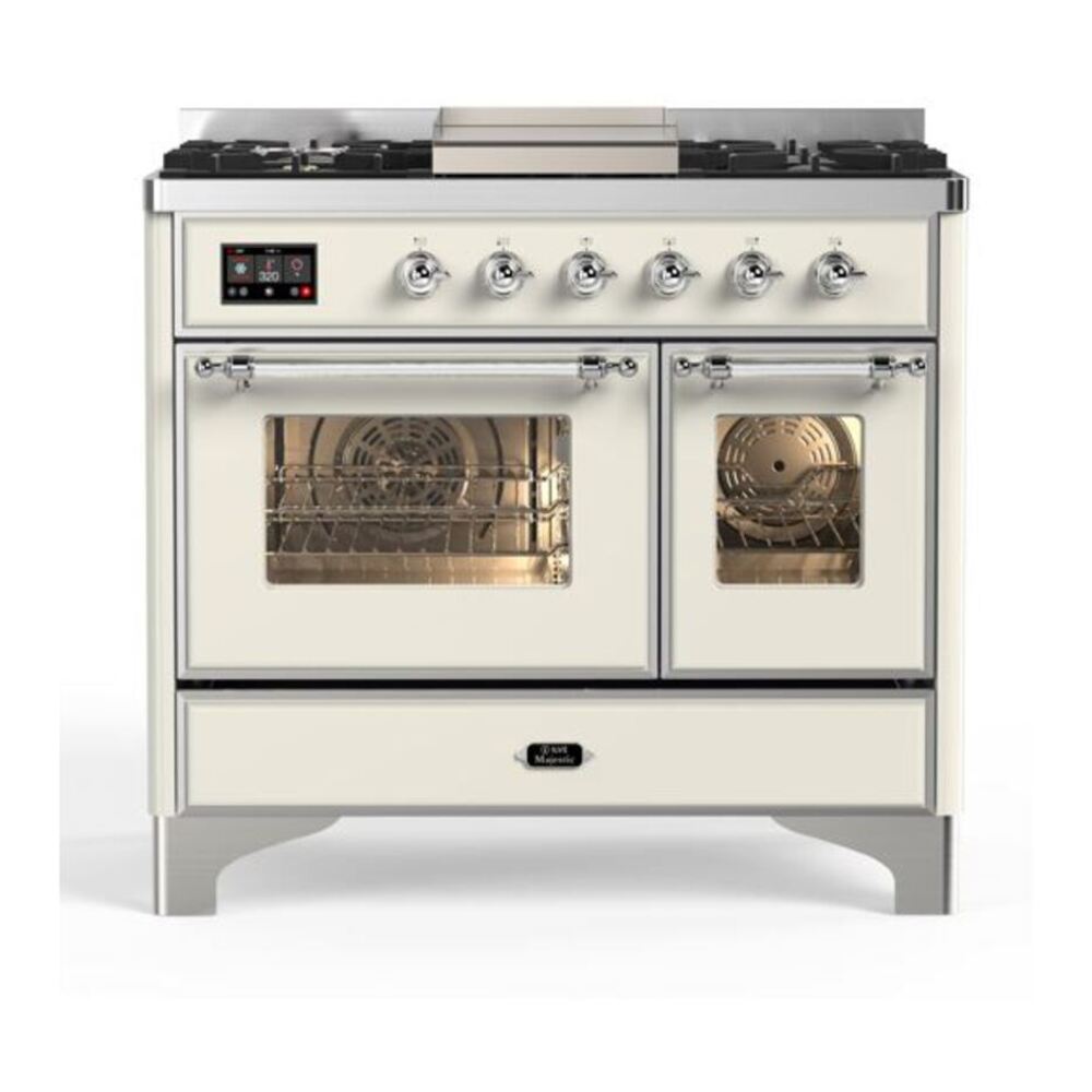 ILVE Majestic II 40" Antique White Dual Fuel Range with 6 Burners and Griddle Triple Glass Door Natural Gas