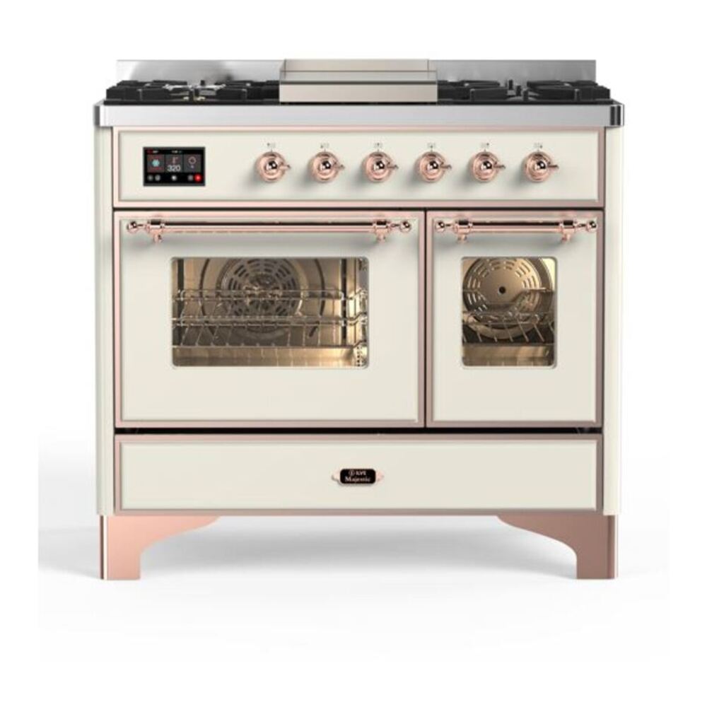 ILVE Majestic II 40" Antique White Dual Fuel Range with 6 Burners and Griddle Triple Glass Door Natural Gas