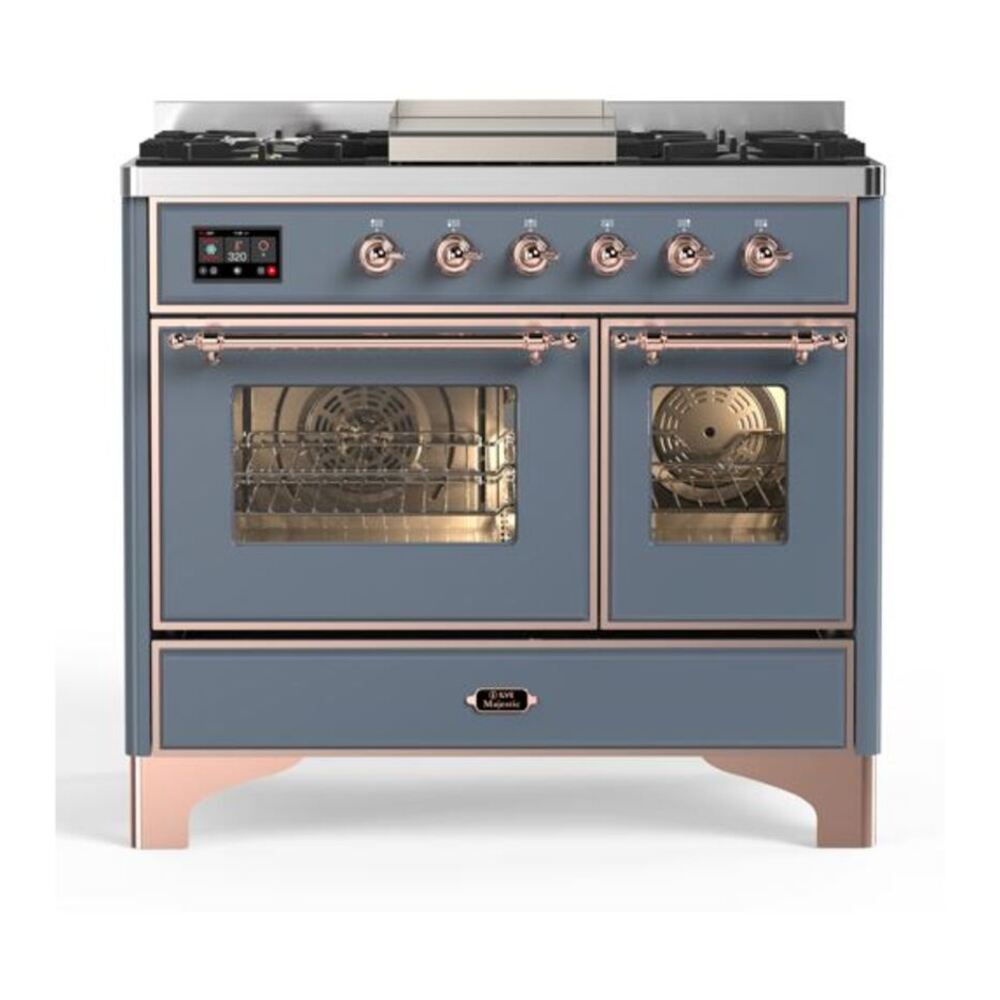 ILVE Majestic II 40" Blue Grey Dual Fuel Range with 6 Burners and Griddle Triple Glass Door Natural Gas