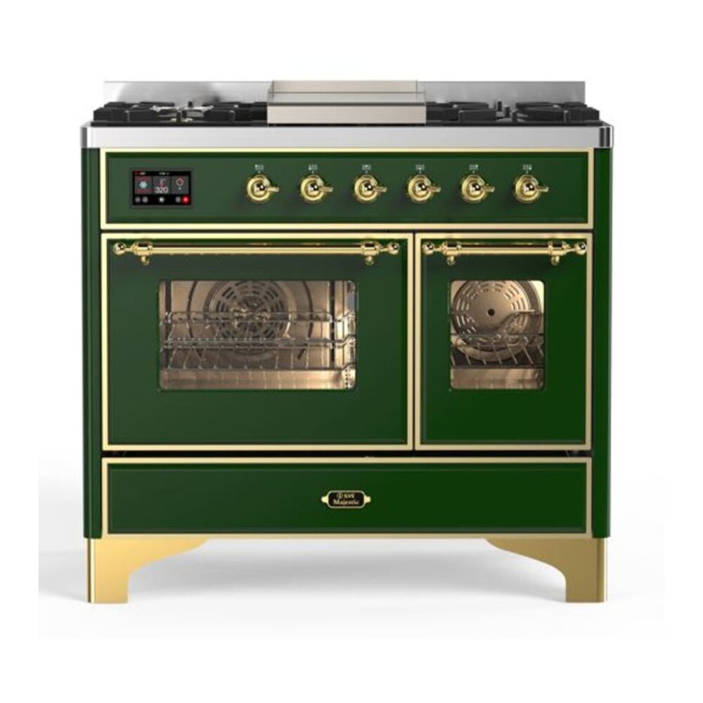 ILVE Majestic II 40" Emerald Green Dual Fuel Range with 6 Burners and Griddle Triple Glass Door Natural Gas