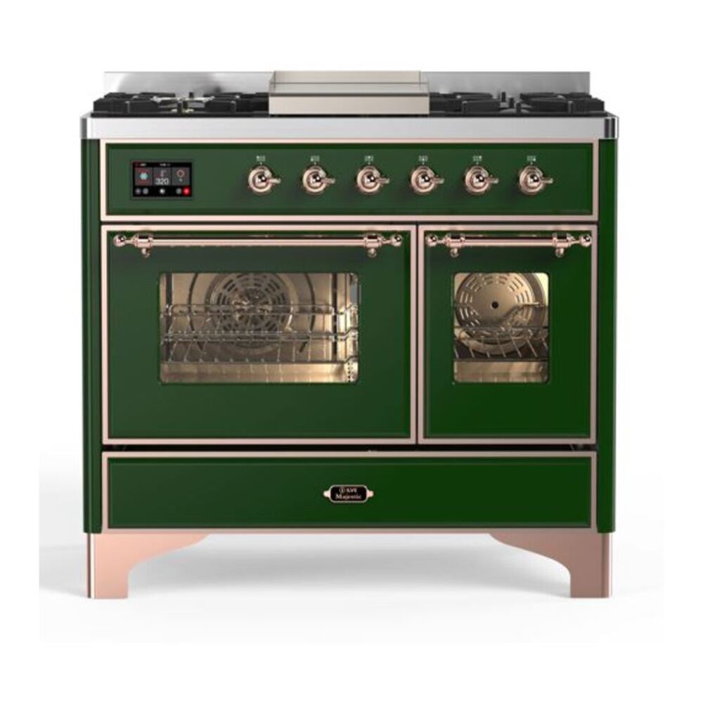 ILVE Majestic II 40" Emerald Green Dual Fuel Range with 6 Burners and Griddle Triple Glass Door Natural Gas