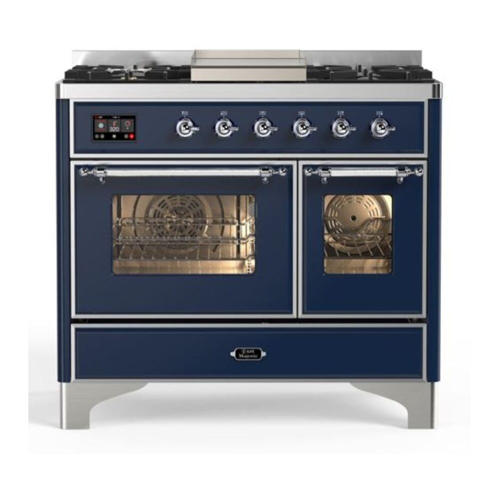 ILVE Majestic II 40" Midnight Blue Dual Fuel Range with 6 Burners and Griddle Triple Glass Door Natural Gas