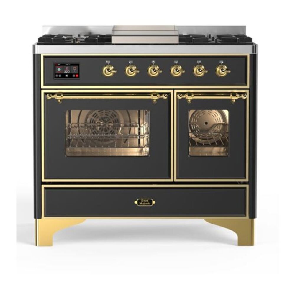 ILVE Majestic II 40" Graphite Matte Dual Fuel Range with 6 Burners and Griddle Triple Glass Door Natural Gas