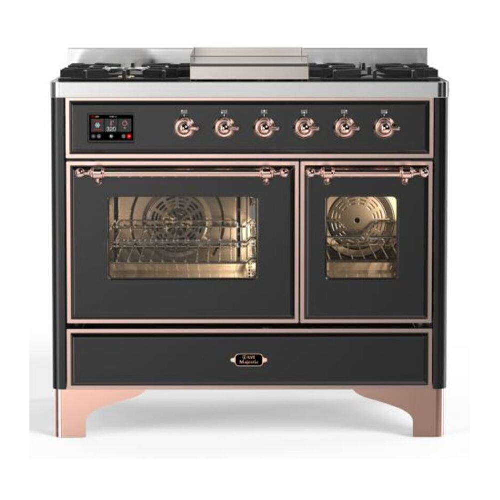 ILVE Majestic II 40" Graphite Matte Dual Fuel Range with 6 Burners and Griddle Triple Glass Door Natural Gas