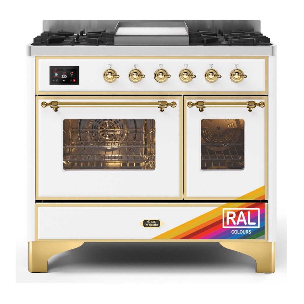 ILVE Majestic II 40" RAL Dual Fuel Range with 6 Burners and Griddle Triple Glass Door Natural Gas