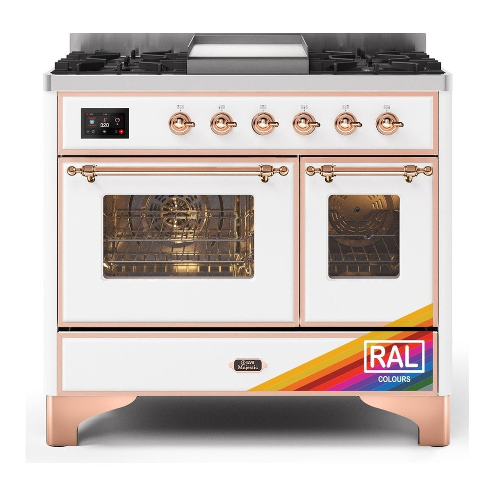 ILVE Majestic II 40" RAL Dual Fuel Range with 6 Burners and Griddle Triple Glass Door Natural Gas