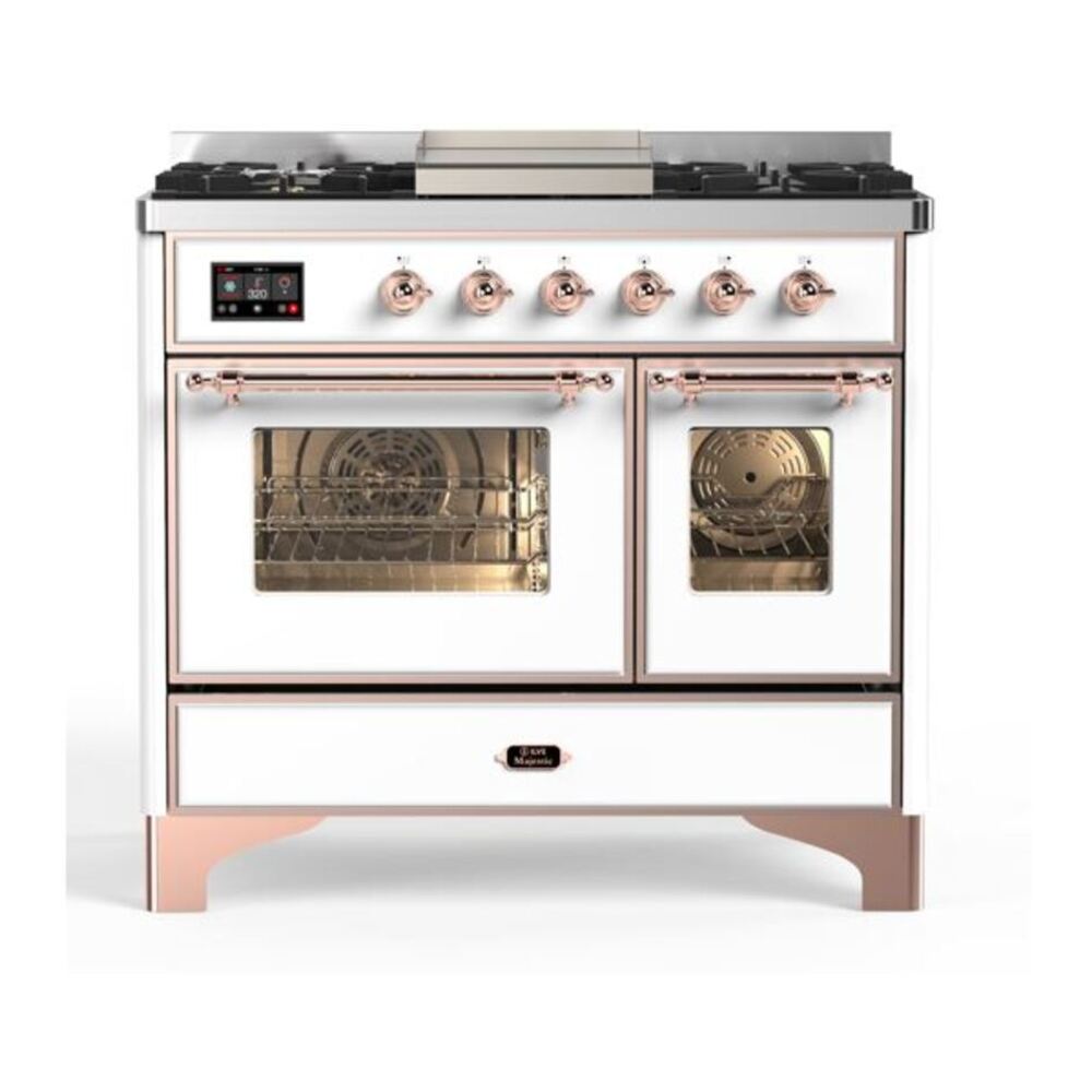 ILVE Majestic II 40" White Dual Fuel Range with 6 Burners and Griddle Triple Glass Door Natural Gas