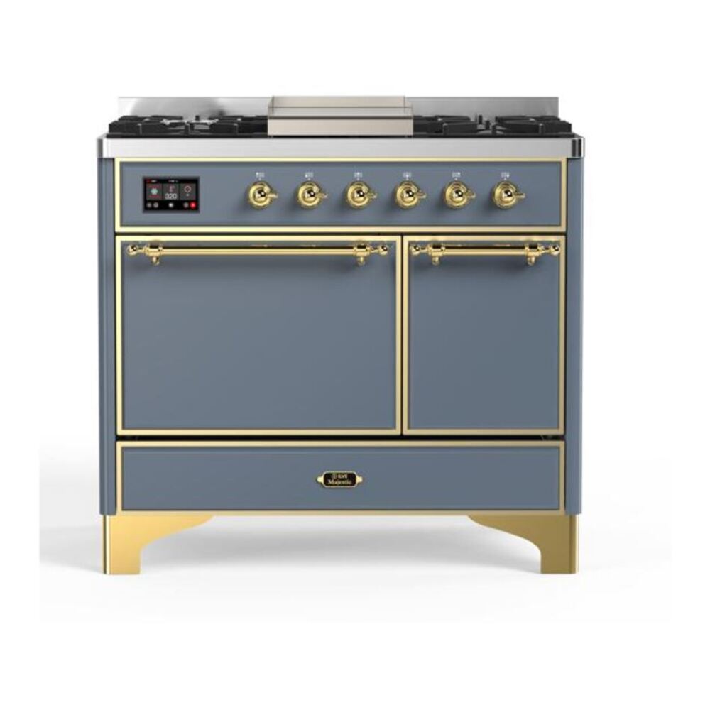 ILVE Majestic II 40" Blue Grey Dual Fuel Range with 6 Burners and Griddle Solid Door Natural Gas