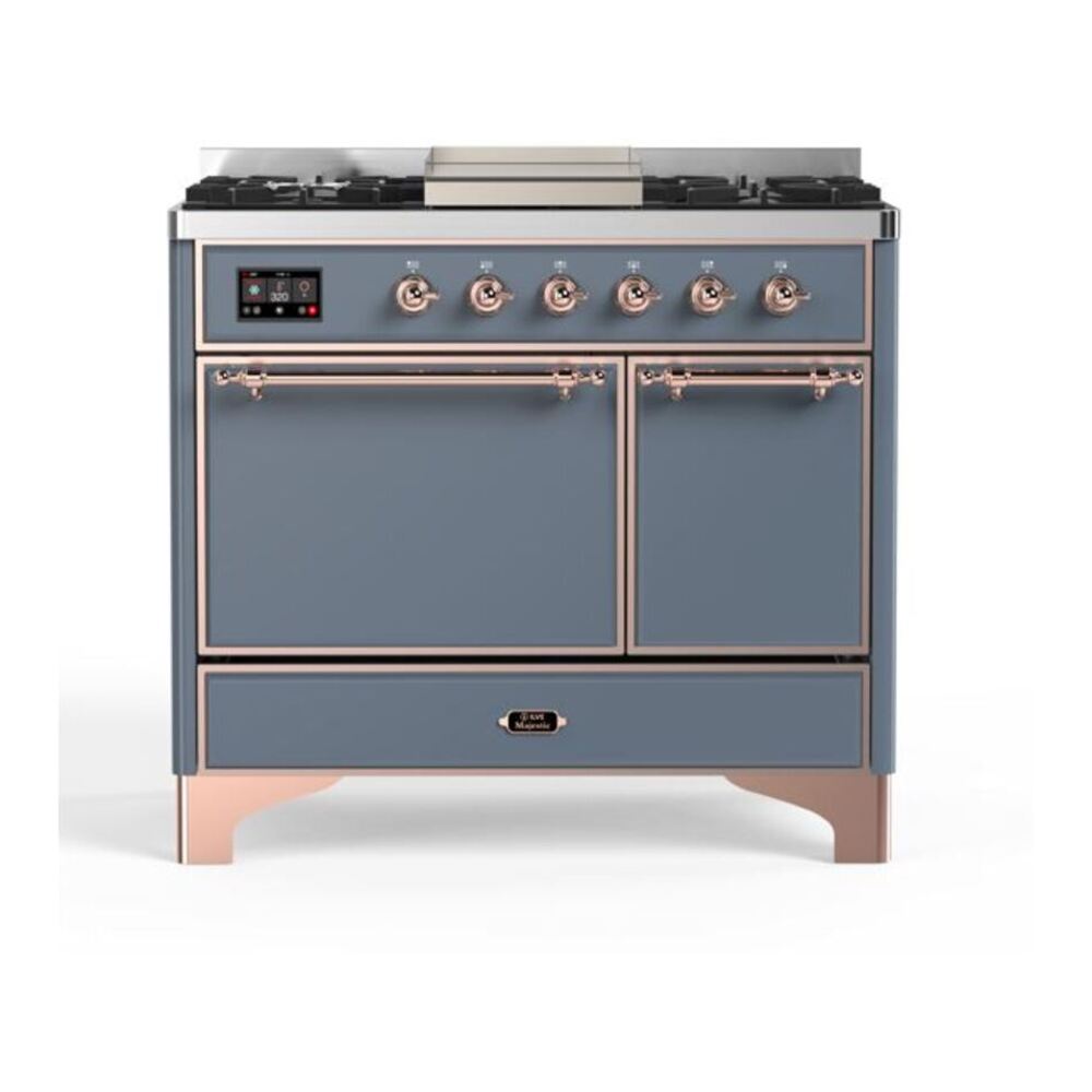 ILVE Majestic II 40" Blue Grey Dual Fuel Range with 6 Burners and Griddle Solid Door Natural Gas