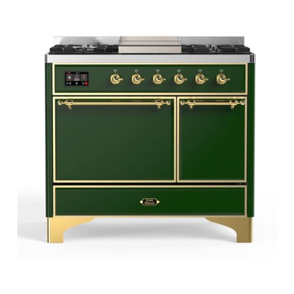 ILVE Majestic II 40" Emerald Green Dual Fuel Range with 6 Burners and Griddle Solid Door Natural Gas