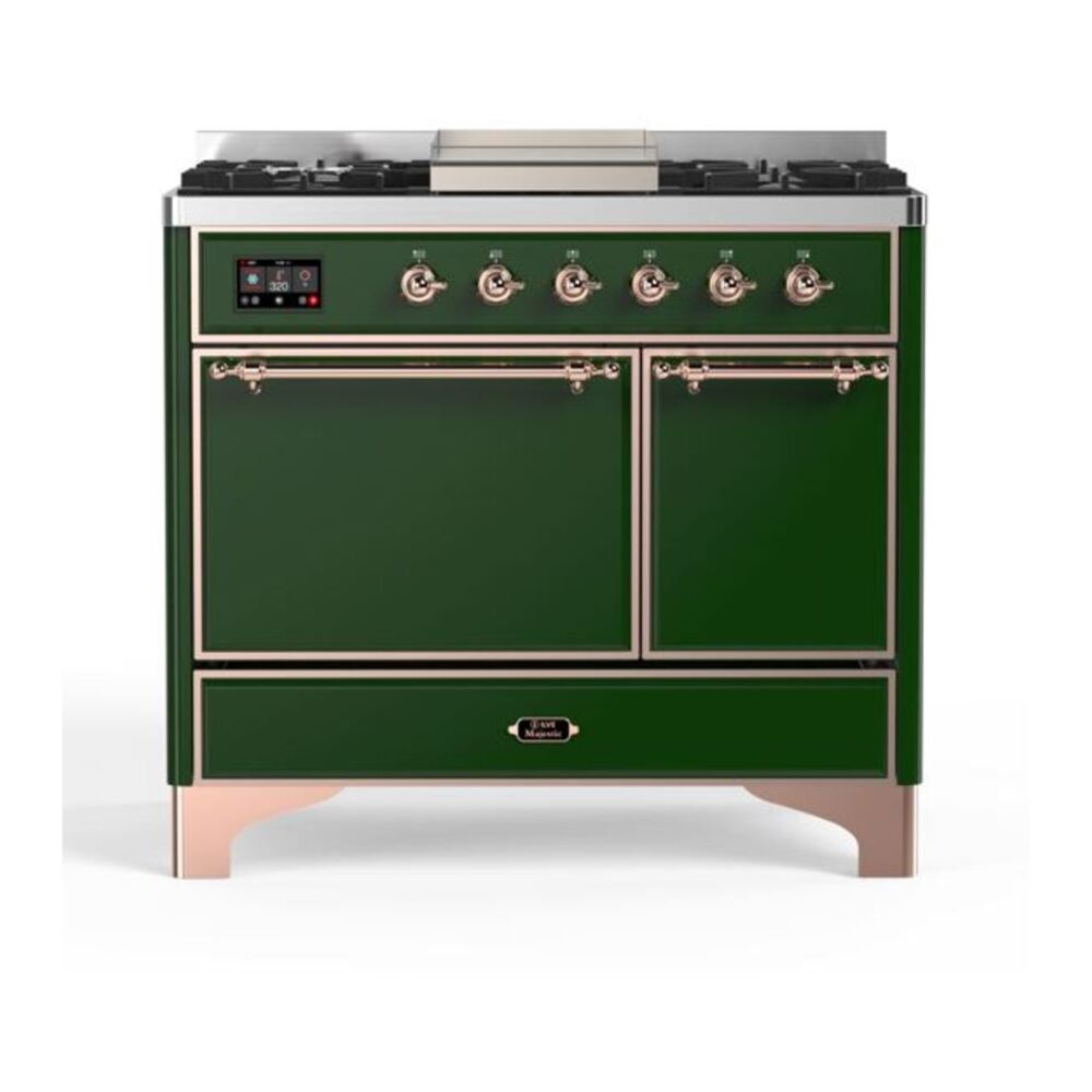 ILVE Majestic II 40" Emerald Green Dual Fuel Range with 6 Burners and Griddle Solid Door Natural Gas