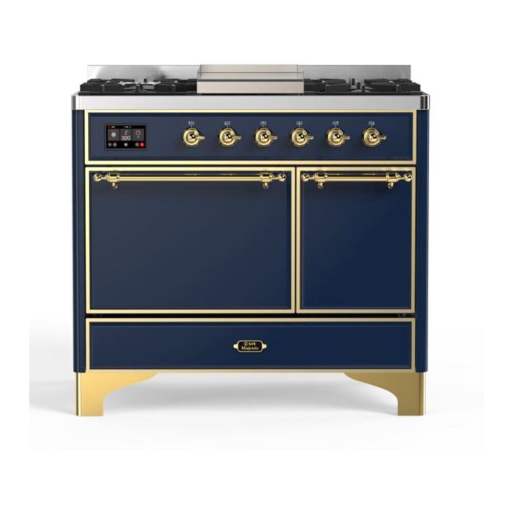 ILVE Majestic II 40" Midnight Blue Dual Fuel Range with 6 Burners and Griddle Solid Door Natural Gas