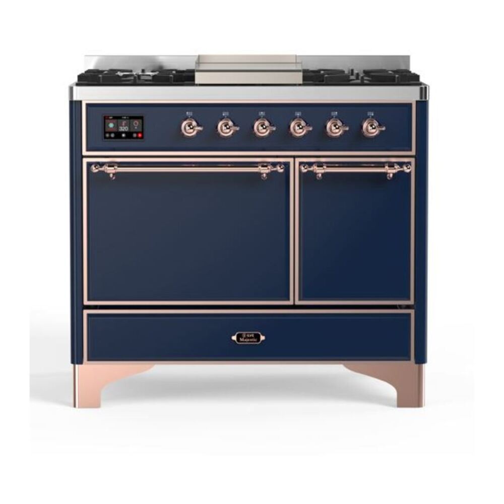 ILVE Majestic II 40" Midnight Blue Dual Fuel Range with 6 Burners and Griddle Solid Door Natural Gas
