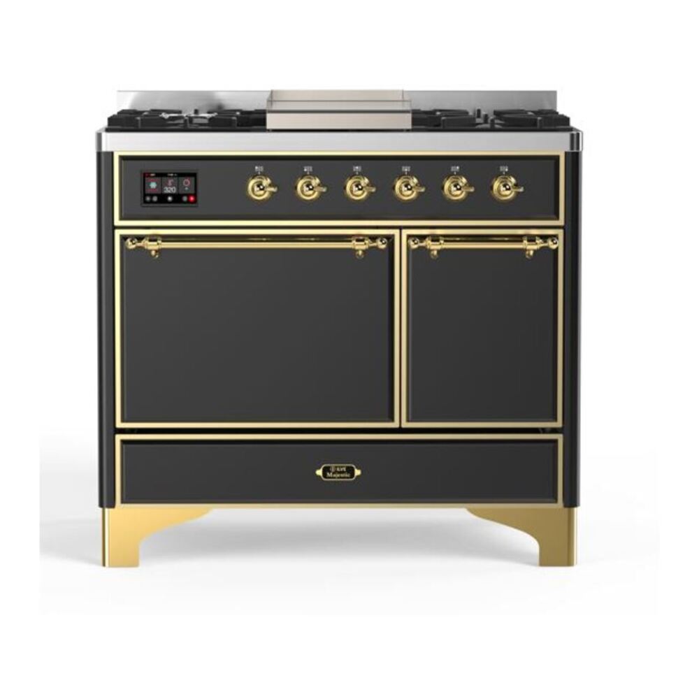 ILVE Majestic II 40" Graphite Matte Dual Fuel Range with 6 Burners and Griddle Solid Door Natural Gas