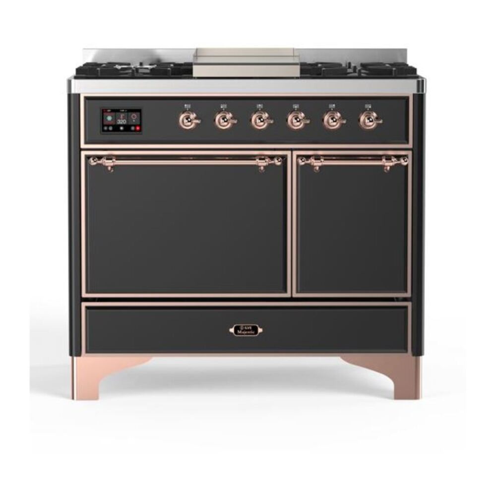 ILVE Majestic II 40" Graphite Matte Dual Fuel Range with 6 Burners and Griddle Solid Door Natural Gas