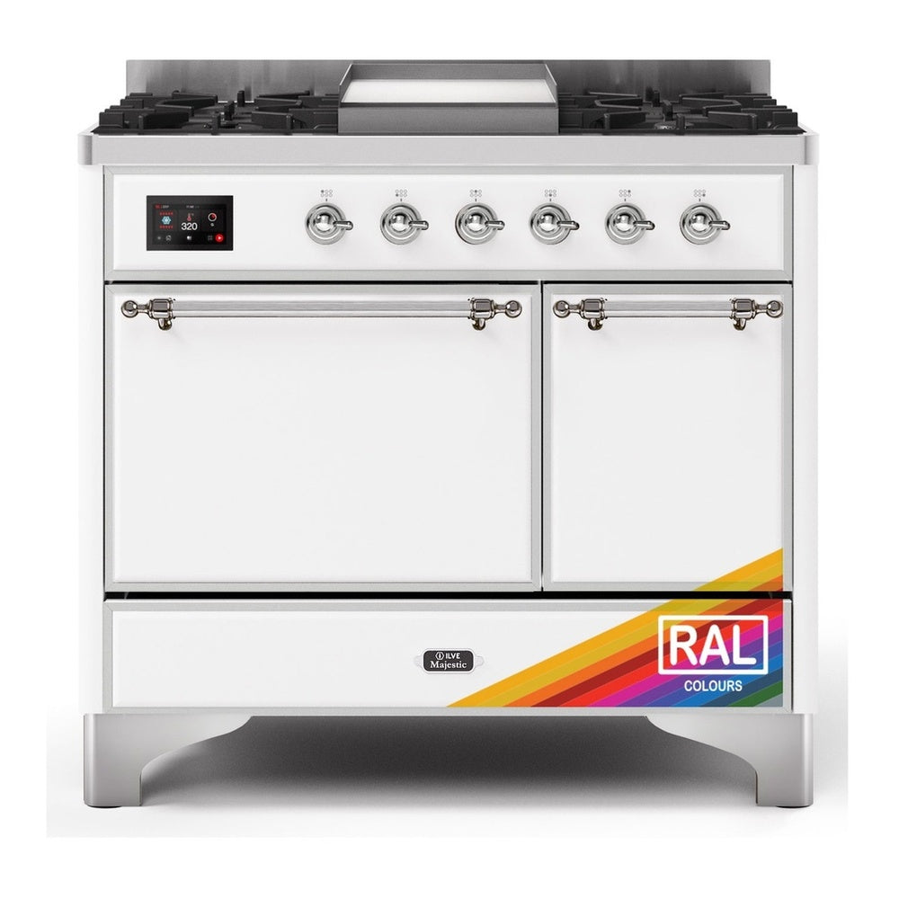 ILVE Majestic II 40" RAL Dual Fuel Range with 6 Burners and Griddle Solid Door Natural Gas