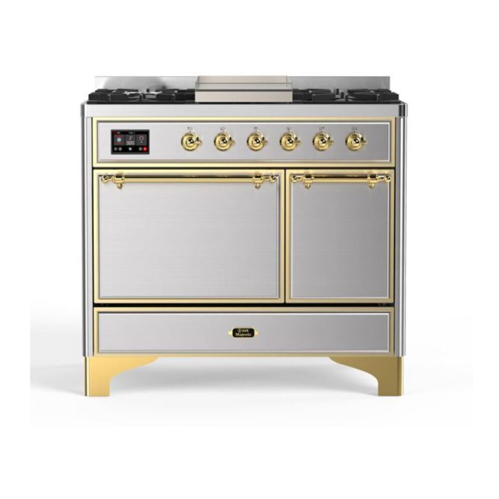 ILVE Majestic II 40" Stainless Steel Dual Fuel Range with 6 Burners and Griddle Solid Door Natural Gas