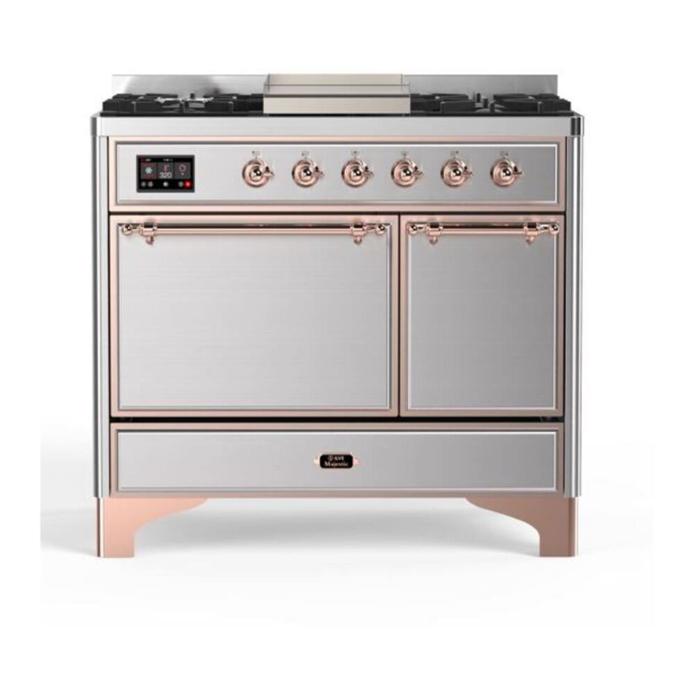 ILVE Majestic II 40" Stainless Steel Dual Fuel Range with 6 Burners and Griddle Solid Door Natural Gas