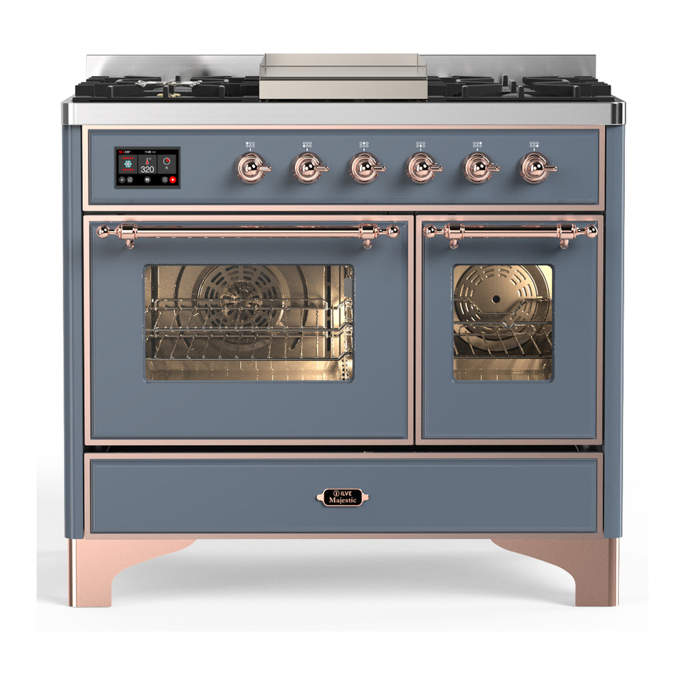 ILVE Majestic III 40" Blue Grey Dual Fuel Range with 6 Burners and Griddle Triple Glass Door Liquid Propane