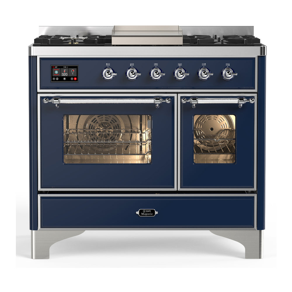 ILVE Majestic III 40" Midnight Blue Dual Fuel Range with 6 Burners and Griddle Triple Glass Door Natural Gas