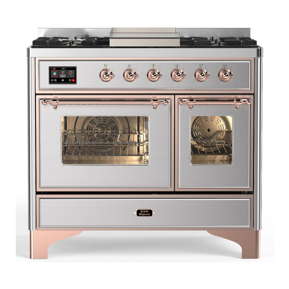 ILVE Majestic III 40" Stainless Steel Dual Fuel Range with 6 Burners and Griddle Triple Glass Door Liquid Propane