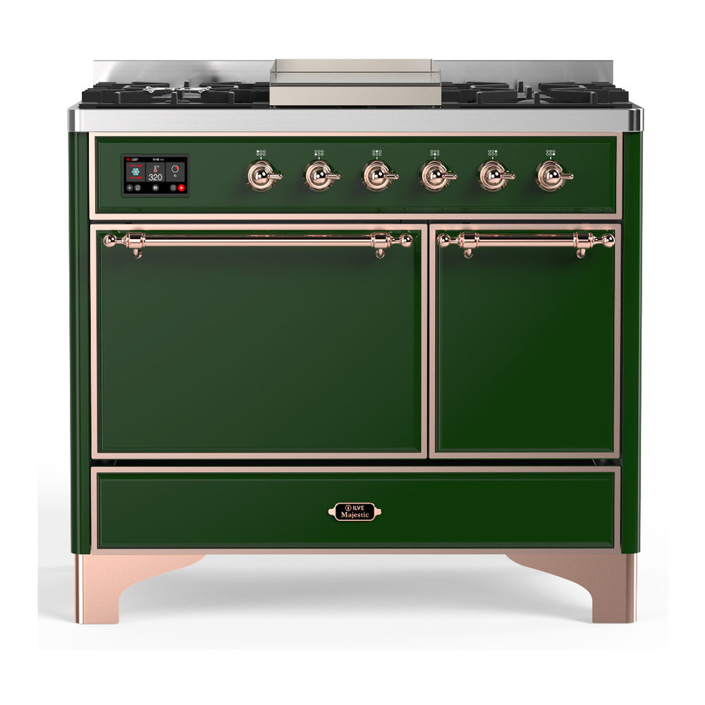 ILVE Majestic III 40" Emerald Green Dual Fuel Range with 6 Burners and Griddle Solid Door Liquid Propane