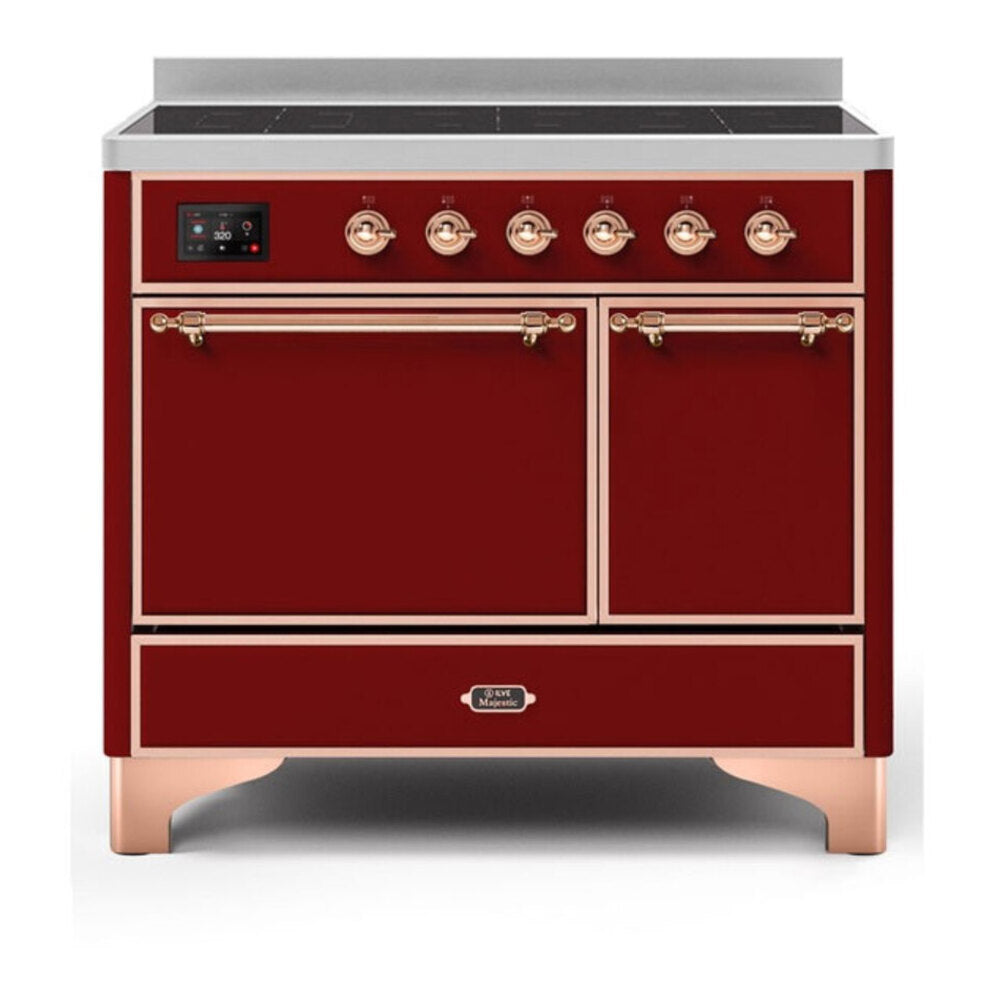 ILVE Majestic II 40" Burgundy Induction Range with 6 Elements Solid Door