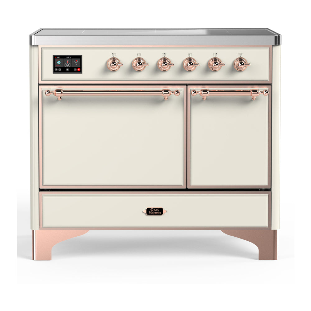 ILVE Majestic III 40" Antique White Induction Range with 6 Elements Solid Door