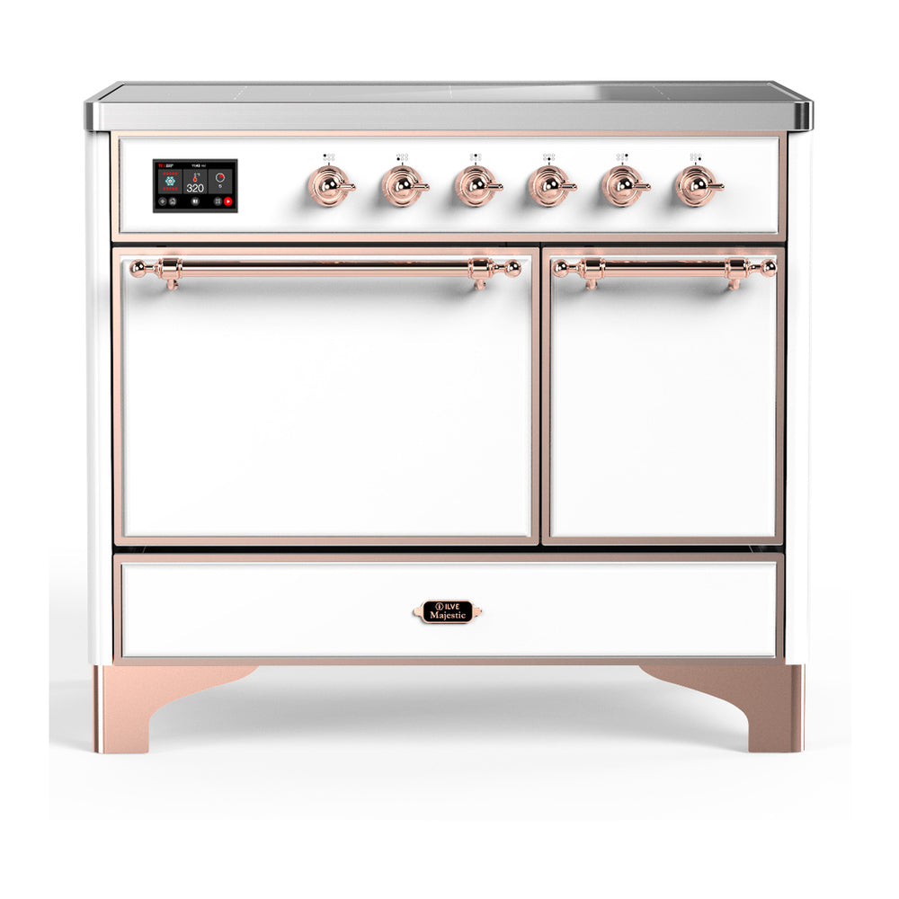 ILVE Majestic III 40" White Induction Range with 6 Elements Solid Door
