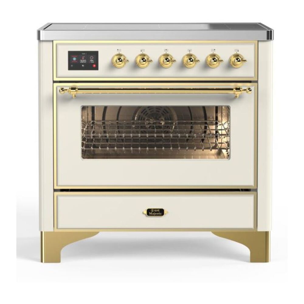 ILVE Majestic II 36" Antique White Induction Range with 5 Elements Triple Glass Door